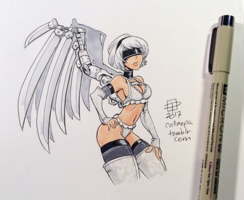 callmepo: Still in a doodling mood so here’s a Victoria’s Secret Alt Angel Yorha 2b.   [Come visit my Ko-fi and buy me a coffee green tea!]    <3 <3 <3