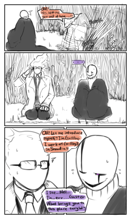 seto-gin: Hey guys, long time no post. I was working on this the whole time… I wanted to do some Grillster (Grillby x Dadster) drawing and it ended up to be a whopping nine page comic…Which amazingly took forever for me to do…(((((^q^;))))I did