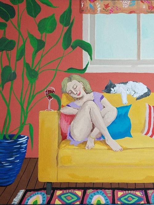 The Sunday Nap   -   Antonia BurnsAmerican , b. 1950s-Acrylic on canvas, 11 x 14 in.