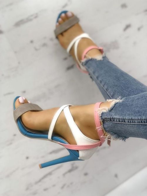 hottest-shoes:Multicolor Strappy Cut Out High-heel Sandals