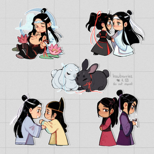 more lil beans (in love this time)[image is several chibi drawings of couples from mo dao zu shi: we