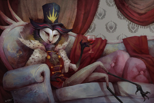 inquissien: fanart of Stolas from Helluva Boss by Vivziepop.I haven’t painted anything in over a month and I’m glad I got back into it with a well dressed bird demon owl man.