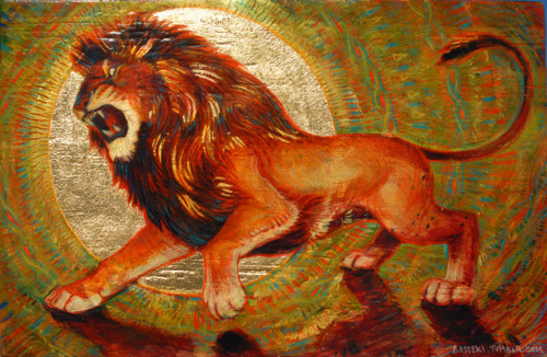The sun. 2015. Acrylic and gold leaf on wood. Sold.