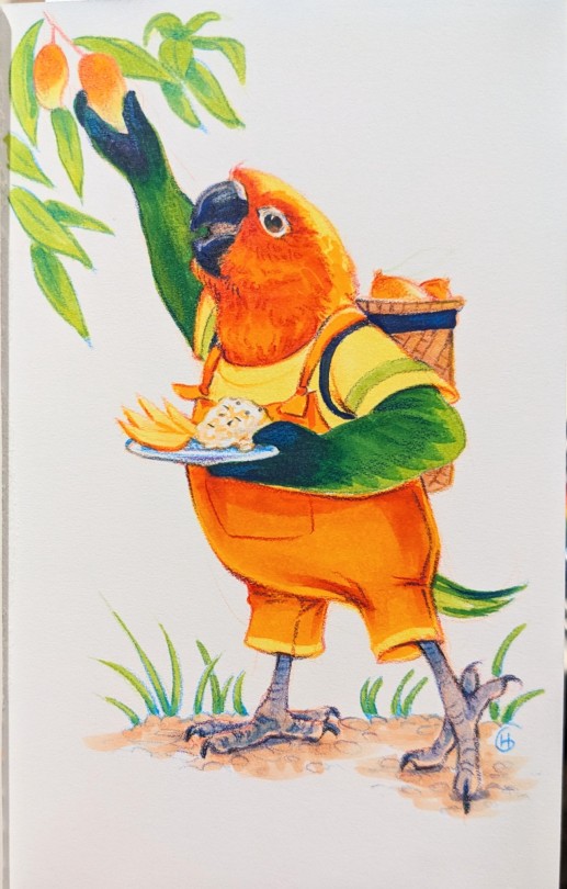 Avian August Day 15 - Sun Conure With Mango Stickyrice