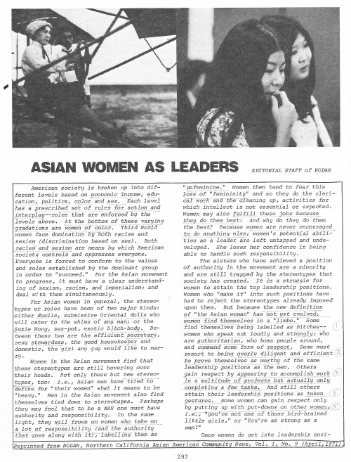 &ldquo;Asian Women as Leaders&rdquo; in Roots: An Asian American Reader (UCLA Asian American Studies