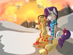 ask-rarijack:  ((Happy Hearth’s Warming Eve, from Rarity and Applejack!  ((and of course me, the Mod — The Mod))  &lt;3