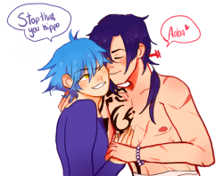 natcafe:   Oh Aoba, Koujaku just want to steal you a kiss.  Happy birthday to my dear wife quetzalpapalotl! This was originally a shitty-fluff comic, but I couldn’t finish it on time… A-anyways, I hope you’ve had a very good day full of happiness. (