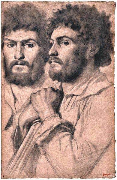 alanspazzaliartist:  Edgar Degas (1834 – 1917) - Portrait Studies of a Man, c. 1857.Graphite with stumping with touches of white chalk on pink wove paper.