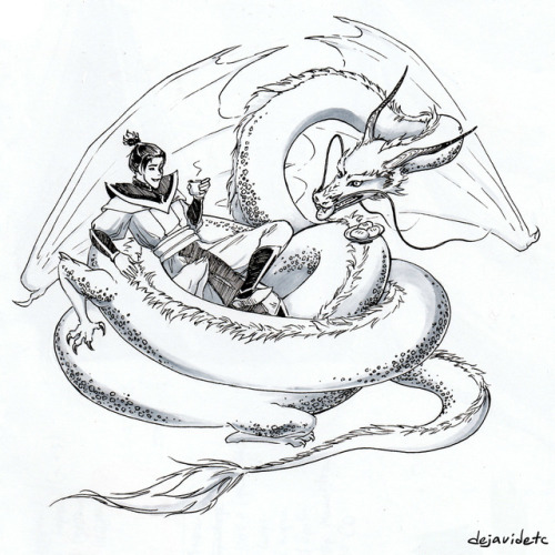 atla-art: dejavidetc:Inktober, Day 12 - Dragon Liner, copics i always love Zuko and Druk content bc 