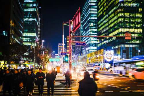 Jonggak Intersection, on the walk home last night.