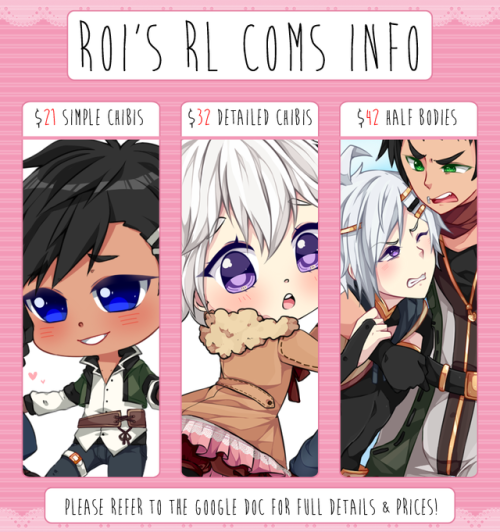 roi-chan: rl commissions info! i’m hoping to add a simple/sketch feature for regular art in th