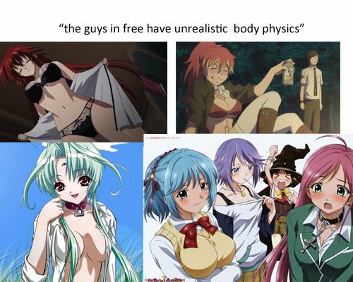 purpleneenee:  thenerdypencil:  boychic:  naizer:  but i guess if it comes to girls is okay right?  the free! guys actaully have realistic body types for swimmers  Yeah, swimmers are fit. Also let us girls have a little fanservice for once. Guys get it