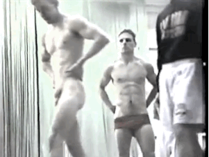 notashamedtobemen:  The weighments and preparation for a big college wrestling match in 1997. Fit, confident athletes who don’t care if other men see their naked bodies. 