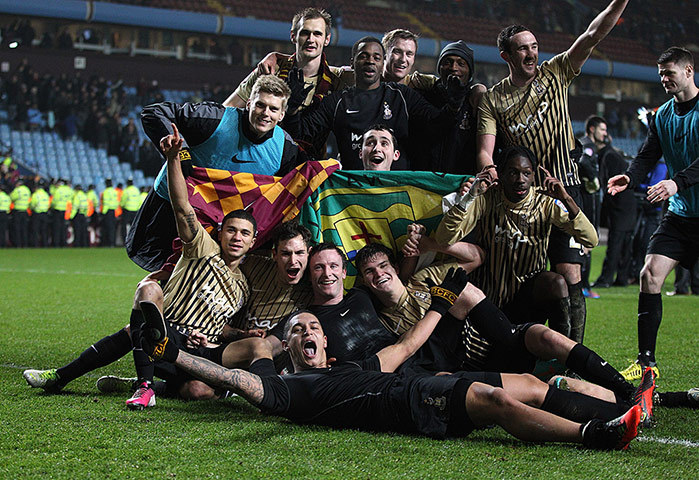 Congratulations are in order for Bradford City, a team hit by hard times that saw them drop from the Premier League and are now in fourth-tier League Two. They beat Wigan and Arsenal to make it to the semis of the League Cup (suck it, Capital One)...