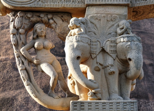 Yakshi and elephants of the Sanchi stupa, Madhya Pradesh,photo by Anandajoti Bhikkhu