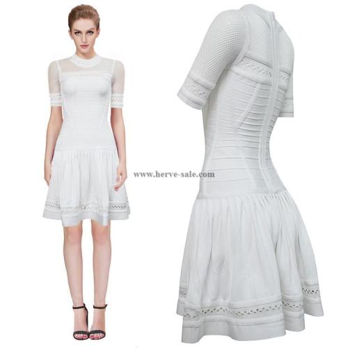 Herve Leger Mesh White Flared Round-neck Bandage Dress HL719W. Find it at http://www.luxurydressesbo