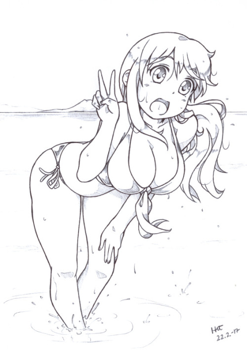  Title: “Happy Beach Babe”Been trying to get some ballpoint doodles going, while I still