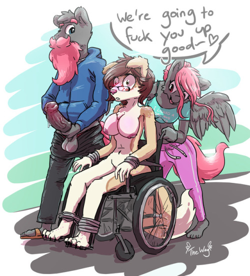 Cruising through townI didn’t really plan for this becoming such a elaborate piece but eyy. This is a sorta follow up pic in a way after that anal gape pic that @dimwitdog posted. Figured her doggo needed a wheelchair after that one. Enjoy I guess!