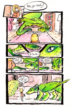 cranberry-soap:  Test comic from April for final project. Watercolours/brushpen/colour pencil. A dragon sleeps in late and their mom is miffed! (Click + open image in new tab for less blurryness)