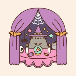 kawaii-box-co:  Can you feel the Fall magic in the air? ✨ Pusheen dressed up as a fortune teller can see a kawaii Halloween coming up! 🔮💖 What are you planning to dress up as? 👸💜