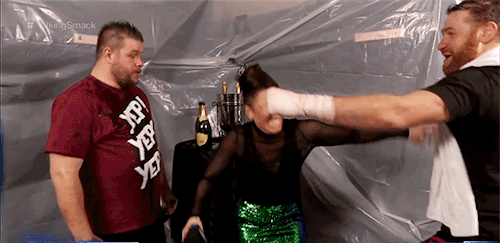 mith-gifs-wrestling:  There was so much to love about this celebration, but that glimpse of Kevin’s “OH MY GOD A HUG IS INCOMING” delighted face was one of the best things.(Sami hasn’t hugged him spontaneously very often…)  That champagne