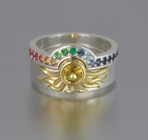 Sun and Rainbow wedding rings