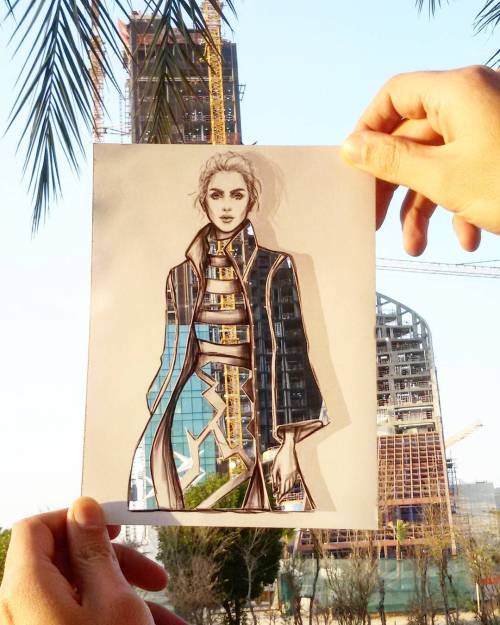 archatlas:  shamekh شامخ  Art, architecture and fashion collide in the best possible way in the the work by shamekh شامخ, an architect and fashion illustrator that has found an ingenious way to combine both of his passions. Updated 16.01.13 