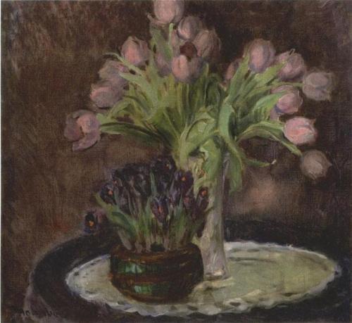 Tulips and Crocuses   -   Thorolf Holmboe ,1927.Norwegian, 1866-1935Oil on canvas, 66 x 72 cm. (26 x