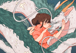 batcii: the first of a couple of ghibli prints i’m gonna have at smash in sydney this july! chihiro and haku from spirited away, aka the embodiment of all my childhood animal/spirit/dragon companion fantasies 