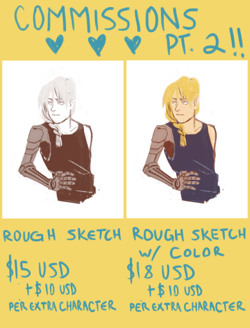 Hello friends! I’ve decided to open commissions, especially due to a recent issue with my employment