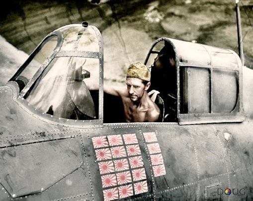 peerintothepast:  U.S. Marine, Tech.Sgt. R.W.Greenwood in a Grumman F4F Wildcat at