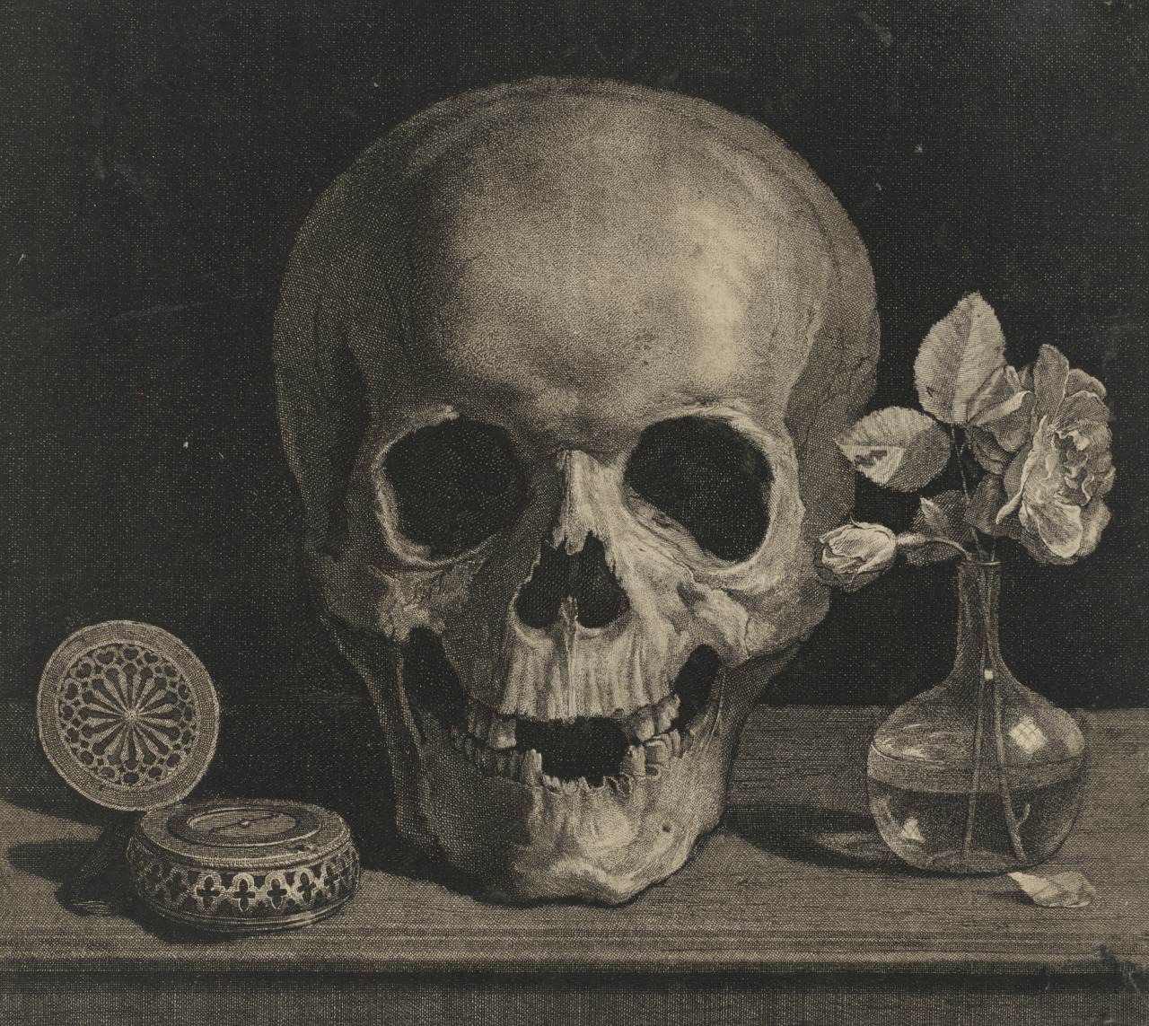 clawmarks:  Jean Morin - Still Life with a Skull and a Vase of Roses - c. 1645-1650