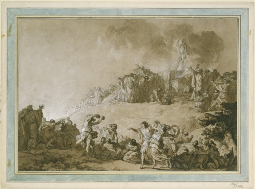François-André Vincent (French; 1746–1816)Sacrifice to an Egyptian God Black chalk, pen and gray ink