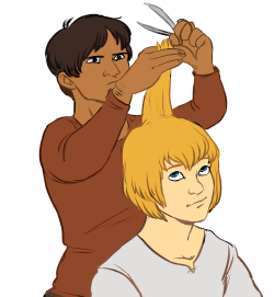 armins-secret-armin-rp-blog:  elvendork answered your post: haha you can suggest things f…  can you draw eren cutting armins hair  eren is the one responsible for armins weird bowl cuts now this is my headcanon 