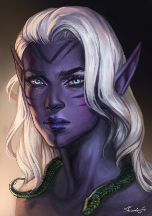 marcelafreireart:Portrait commission of Altea, a rogue, dark elf assassin About commissions:https://