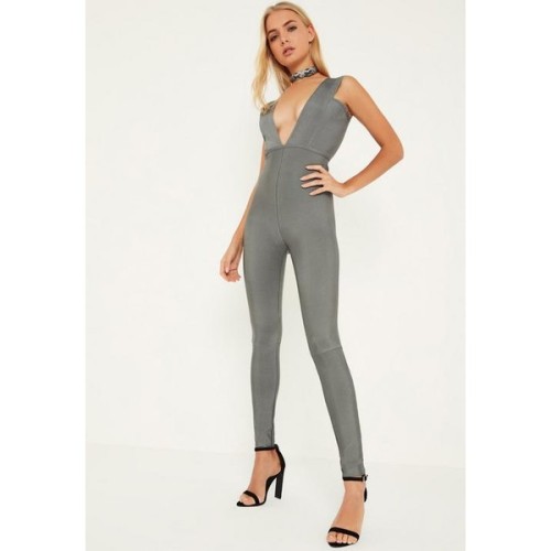 Missguided Premium Bandage Wide Plunge Neck Jumpsuit ❤ liked on Polyvore (see more jump suits)