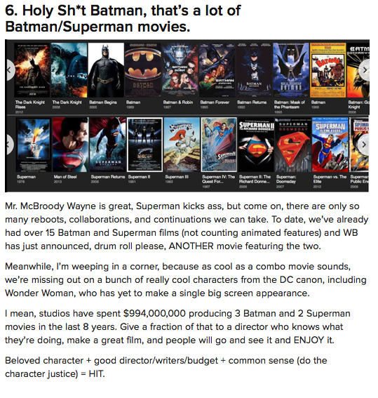 fandomsandmisandry:  gailsimone:  shakeytime:  6 Reasons We Need A Wonder Woman Movie       