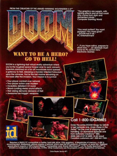 techturd: Doom ad - 1993 “Requires a 386DX PC… a 486 is recommended.”