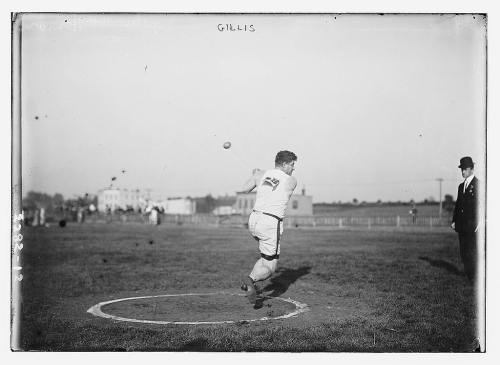 Duncan Gillis in the hammer throw (1912).Gillis was a Canadian Olympian who competed in the 1912 Oly