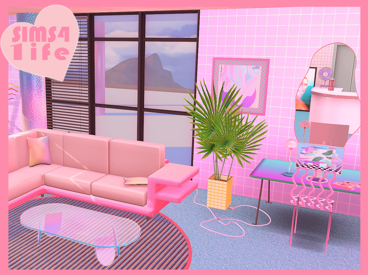 SIMS41ife - Vaporwave Livingroom Set includes 8 items: sofa,...