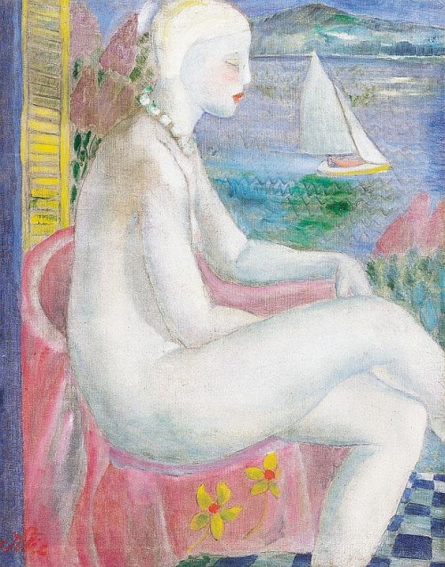 terminusantequem:Zoltán Klie (Hungarian, 1897-1992), Nude with Pearl Necklace, c.1930. Oil on