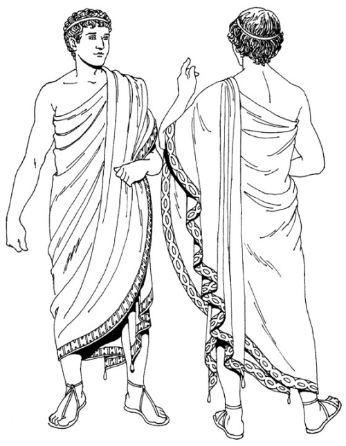 sartorialadventure: Ancient Greek fashions 1-3. chiton4. feast guest and dancer5-6. himatius7. mant