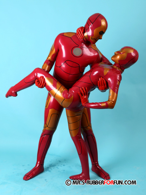 rubberforfun:  Couple Rubber Ironman Suit porn pictures