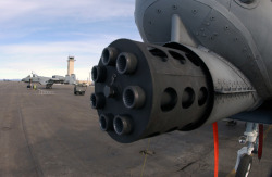 gunrunnerhell:  GAU-8 Avenger The massive gun that gives the A-10 Thunderbolt II (also known as the Warthog) it’s fearsome reputation. Each of the seven barrels has a 20,000 round life expectancy before needing replacement. The recoil from the gun is