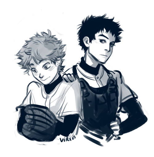 viria:  a little ookiku furikabutte battery doodle from twitter because I loved the way their relationship evolved throughout;A; 
