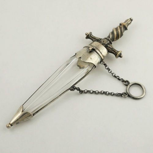 roses–and–rue: Extremely unusual Victorian perfume bottle in the shape of a sword,