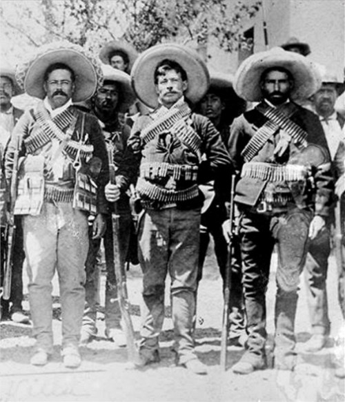 Mexican revolutionaries with Pancho Villa far left, early 20th century.