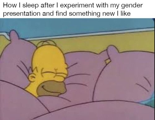 raavenb2619: [ID: At the top, text reads “How I sleep after I experiment with my gender presentation