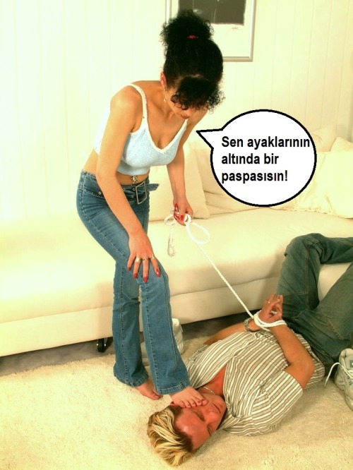 Turkish girl humiliates and tramples a Blond!Role-playing game: barefoot poses