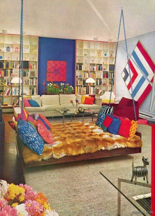 superseventies: Living room design with swing day bed from the House and Garden Complete Guide to In